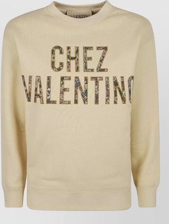 Valentino Garavani pattern cotton crew neck sweatshirt ribbed