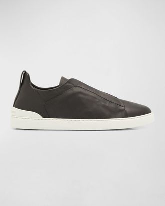 Ermenegildo Zegna Mens Triple Stitch SECONDSKIN Leather Slip-On Sneakers