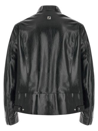Fendi Mens Blue Lamb Leather Jacket Clothing