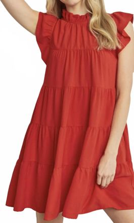 Entro Mock Neck Ruffle Dress In Red