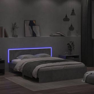 Berkfield Home Durable Bed Frame with Headboard & LED Concrete Grey 150x200 cm | Size: King