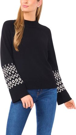 Halogen Fair Isle Accent Mock Neck Sweater in Rich Black at Nordstrom Rack, Size Medium P