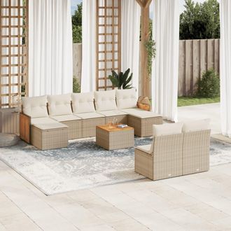 vidaXL Vidaxl - Juego De Sof&aacute;s Jard&iacute;n Con Cojines Beige 10 Pzas Rat&aacute;n Sint&eacute;tico