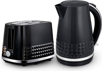 Tower Solitaire Kettle and 2 Slice Toaster Set Black
