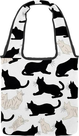 Generic Cats on a White Background Reversible Canvas Shoulder Tote - Double-Sided Print, 12oz Cotton, 27cm Drop, Fold-Flat Bag for Travel, Shopping, Street Ou