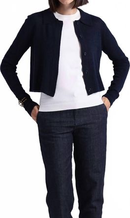 Minnie Rose Southern Cashmere Collared Cardigan In Navy