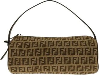 Fendi Pre-owned Shoulder Bags, female, Beige, Size: ONE SIZE Pre-owned Canvas Shoulder Bag