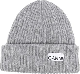 Ganni Ribbed Knit Muts - Dames - Hoeden - Grijs - ONE Size - Wol - Accessoires