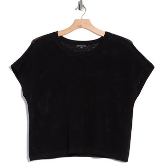 Adrianna Papell Open Stitch Short Sleeve Sweater in Black at Nordstrom Rack, Size 3X