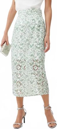 Love Eyelet Midi Skirt In Green/white