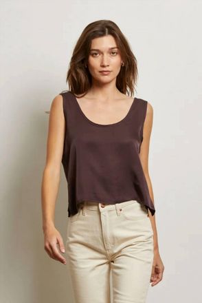 perfectwhitetee Satin Scoop Neck Tank In Brown