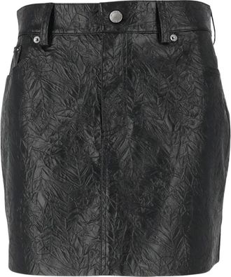 Michael Kors Rokken, Dames, Zwart, S, Leer, Textured Mini Skirt
