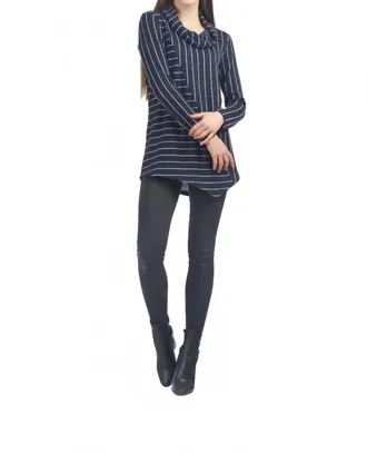 Papillon Striped Angle Sweater Top With Cowl Neck In Navy