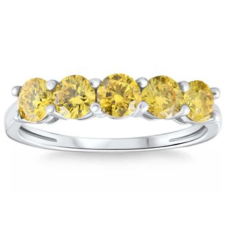 Pompeii3 1Ct Fancy Yellow Diamond Five Stone Wedding Ring 14k Gold Lab Grown
