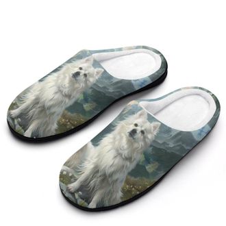 Generic Americanes Eskimoess Dog Print Womens Slippers Warm House Slippers Indoor House Shoes with Anti-Skid Rubber Sole