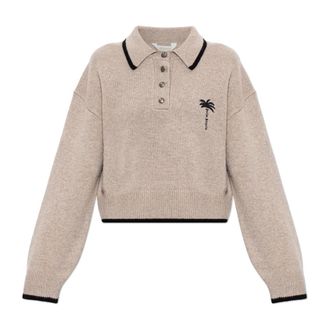 Palm Angels Maglione Polo in Lana a Maniche Lunghe - - Knitwear - Donna - Beige - XS
