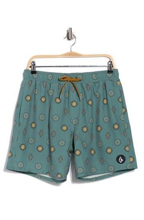 Volcom Manic Print Swim Trunks in Light Olive at Nordstrom Rack, Size Xx-Large
