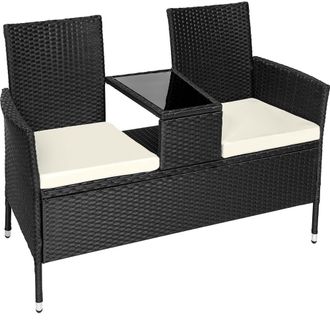 TecTake Banco de jard&iacute;n rat&aacute;n, mesa 2 plazas 131 x 59 x 82 cm negro/beige