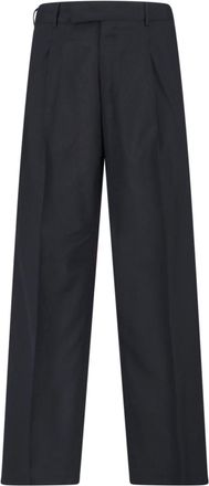 Pantaloni Torino Black Mid-Rise Pleated Virgin Wool-Blend Formal Pants