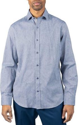 Tailorbyrd M&eacute;lange Linen Blend Button-Up Shirt in Denim Blue at Nordstrom Rack, Size Xx-Large