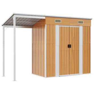 Berkfield Home Garden Shed with Extended Roof Light Brown 277x110.5x181cm Steel | Size: 277x110.5x181 cm