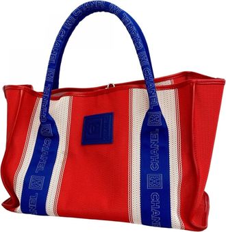 Chanel Blue Red Color Nylon Canvas Tote Bag (Pre-Owned)