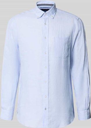 Christian Berg Slim Fit Leinenhemd mit Brusttasche in Bleu, Gr&ouml;&szlig;e 3XL