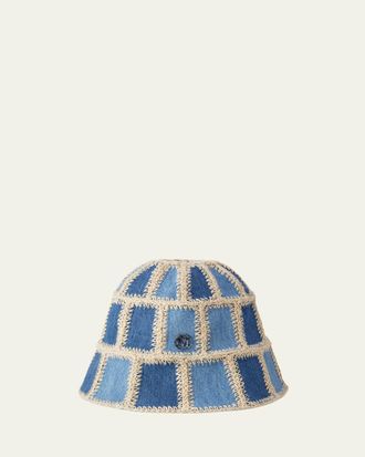 Maison Michel Pablo Denim Patchwork Crochet Bucket Hat