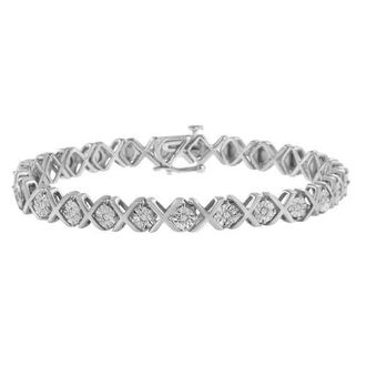 House of Brilliance Silver 1/10 cttw Miracle-Set Round-Cut Diamond X Link Tennis Bracelet in White at Nordstrom