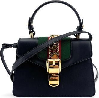 Gucci Sylvie Top Handle Bag Leather Black Leather Handbag (Pre-Owned)