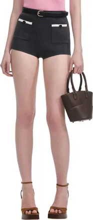 Self Portrait High-Waisted Knit Shorts With Contrasting Pocket Trim