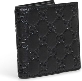 Gucci Mens Black Gg Emblem Bi-Fold Wallet Calf Leather & Cardholders