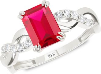 MAX + STONE Solid 10k Yellow or White Gold Emerald Cut Birthstone Rings with Twisted Band