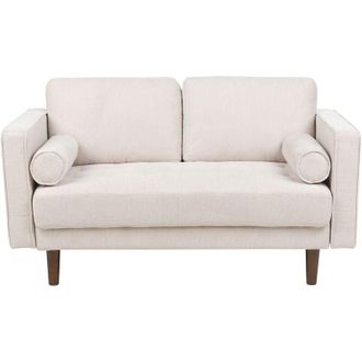 Beliani Beliani - Sof&aacute; Retro 2 Plazas Tapizado Tela Poli&eacute;ster Respaldo Acolchado Sala De Estar Beige Nurmo