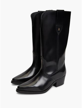 Tommy Hilfiger Womens Leather Western Boot - Black - US 6.5 / EU 37