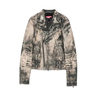 Diesel Leather Jackets, female, Beige, Size: L L-Uxure Zip-fastening Leather Jacket