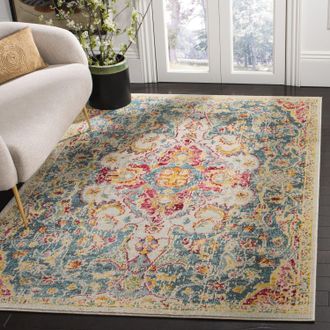 Safavieh Phoenix Machine Made Area rug, Blue / Yellow Bohemian Style Easy Care