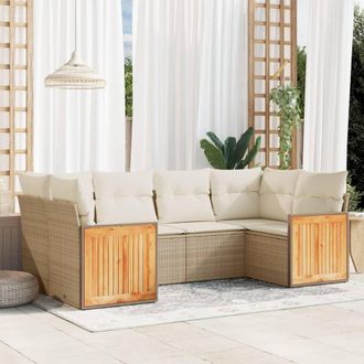vidaXL Juego De Sof&aacute;s Jard&iacute;n Con Cojines 6 Pzas Rat&aacute;n Sint&eacute;tico Beige Vidaxl