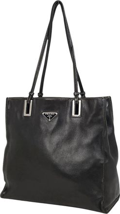Prada Black Leather Shoulder Bag Tote Bag (Pre-Owned)
