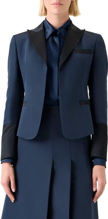Akris Deneuve Silk Crop Blazer in Navy at Nordstrom, Size 4