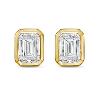 Diana M. Jewels 14Kt Yellow Gold 10.00 cts Lab Grown Emerald Diamond Bezel Studs
