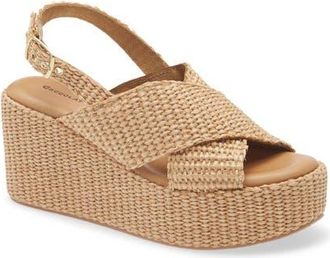 Chocolat Blu Jacen Slingback Wedge Platform Sandal in Natural Raffia at Nordstrom, Size 7.5-8Us