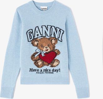 Ganni Blue Graphic Wool Jumper