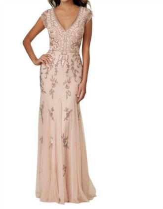 Adrianna Papell Floral Beaded Dress In Blush