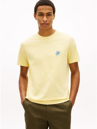 Tommy Hilfiger Mens Embroidered Script Monogram T-Shirt - Yellow - XXL