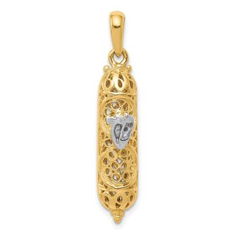Diamond2Deal 14k Yellow Gold White Rhodium 3D Mezuzah Shin Charm
