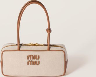 Miu Miu Beau Canvas And Leather Bag, Woman, Beige/brandy
