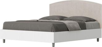 ITYhome Ityhome - Letto matrimoniale e rete 160x190 in legno bianco e testata in microfibra sabbia Antilia