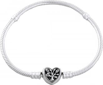 Pandora Snake Chain Sterling Silver Bracelet And Heart Clasp, Size 17 cm