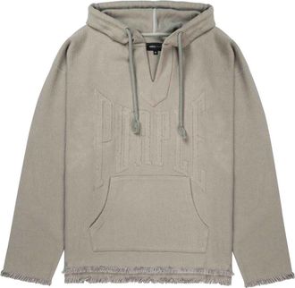 Purple logo-appliqu&eacute; cotton hoodie - men - Cotton - L - Grey